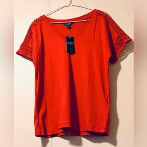NWT Ralph Lauren Red Lace Tee